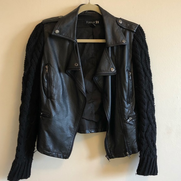 Forever 2 Leather Jacket W Knit Sleeves 